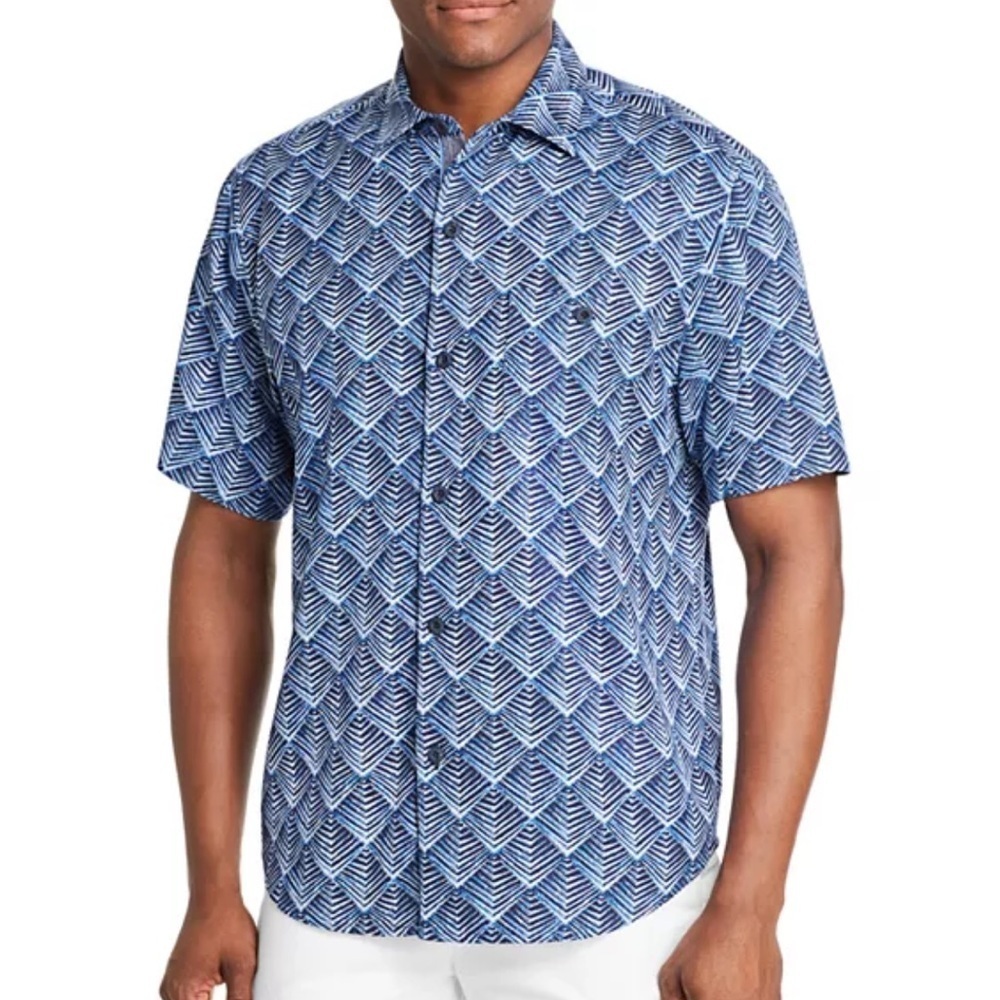 Tommy Bahama Agave Short-Sleeve Tile-Print Classic Fit Silk Camp Shirt Sz XL